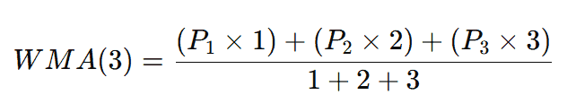 Example of weighted moving average calculation using only 3 periods.